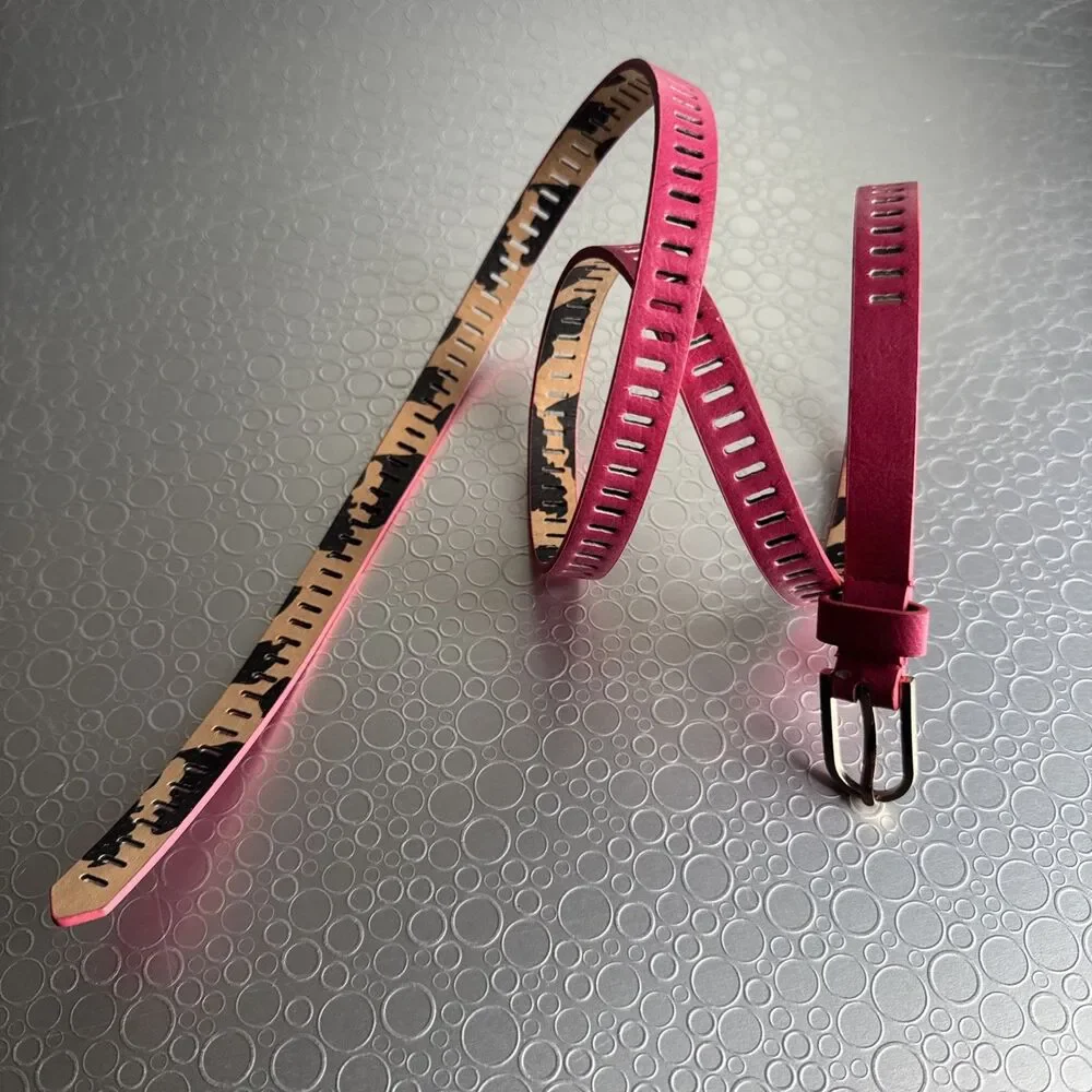 Betsey Johnson Hot Pink Skinny Belt Adjustable Neon Barbiecore Y2K - Size L